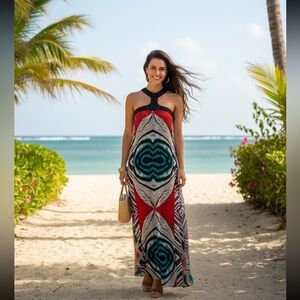 Vibrant Multicolor Abstract Print Maxi Dress | Flowing Silhouette.